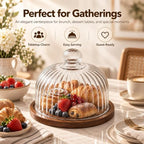 Glass Pumpkin Cloche with Wood Base, Decorative Glass Display Dome Tray - Image 2