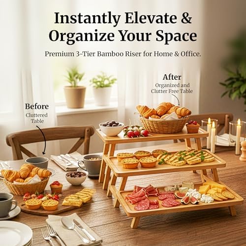 3 Tier Serving Tray, Wooden Tiered Stand for Charcuterie - Image 2