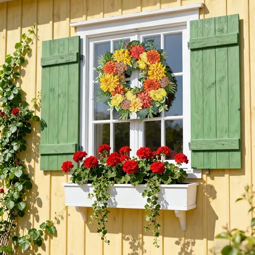 24-Inch Fall Wreaths for Front Door with Hydrangeas Dahlias Daisy Silk Flowers and Berry Greenery for All Seasons Indoor Outdoor Wedding Farmhouse Porch Wall Living Room Home Wedding Decor - Image 3