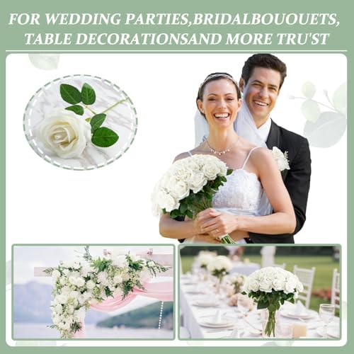 Cliselda 72pcs White Roses Artificial Silk Fake Flower Bulk for Home Decor - Image 3