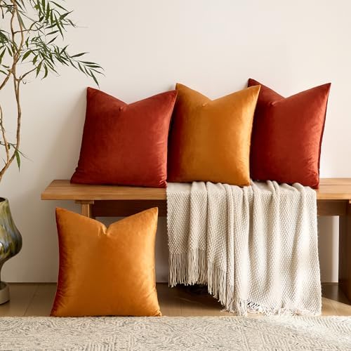 GIGIZAZA Pack of 4 Decorative Velvet Pillow Covers 18x18 Orange - Image 2