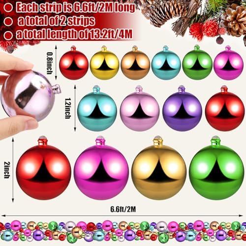 2 Pcs 6 ft Christmas Ball Ornament Garland, Colorful - Image 2