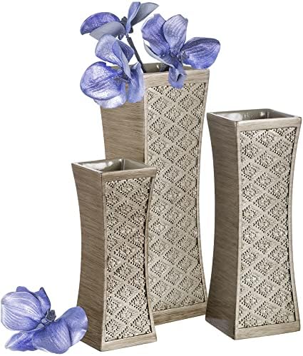 Creative Scents Dublin Silver Vases Set of 3 - Centerpieces for Dining Room Table, Decorative Vases Home Decor Accents for Living Room, Bedroom, Kitchen, Coffee Table Decor - Packaged in Gift Box by CreativeScents