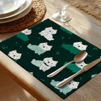 Shrahala Cute Dog in Dark Green Placemats, White Dogs Spots Table Mat Linen Burlap Washable Double-Deck Heat Insulation for Dining/Kitchen Table Set of 6 (12 X 18 Inch) - Image 2