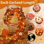 2 Pcs Fall Garland for Mantle, 6 FT Fall Garland with Lights - Image 5
