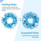 24 Inch Coastal Seashell Large Wreath with Natural Starfish & Scallops Shell, Blue Beach Style Front Door Wreath with for Spring Summer, Farmhouse Rustic Indoor Outdoor Home Wall Wedding Decor - Image 4