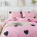Caressma Pink Comforter Set Twin Size Black Heart Set 2pcs with Pillowsham - Image 5