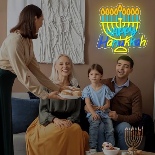 Happy Hanukkah Neon Sign Dimmable Candlestick LED Neon Light Signs Hanukkah Decorations for Home Hanukkah Neon Light for Wall Room Bedroom Decor Jewish Menorah Holiday Gifts - Image 3