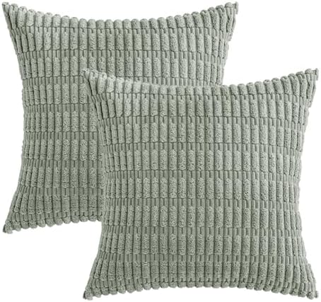MIULEE Euro Sham Corduroy Decorative Throw Pillow Covers 22x22 Grey Green - Image 6