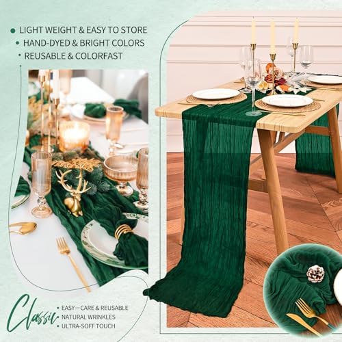 18 Pack Cheesecloth Table Runner 10FT Emerald Green Table Runner Boho Gauze Cheese Cloth Table Runners Long Rustic Sheer Table Decorations for Wedding Party Baby Bridal Shower Birthday Holiday Home - Image 5