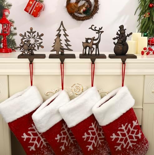 Black Christmas Stocking Holders for Mantel Set of 4 Stocking Hooks for Fireplace Mantel Hangers for Stocking Metal Stocking Holder for Christmas Decoration Hanging Hanger Clips - Image 7