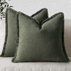 MIULEE Boho Linen Fringe Decorative Throw Pillow Covers Rifle Green 20x20 by MIULEE