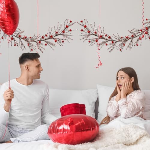 Valentine's Day Garland with 30 Fairy Lights 4.5ft Pip Berry Decorative Berry Blossom with Hearts LED Christmas Lights Garland for Valentine's Day Wedding Party - Image 5