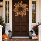 24" Artificial Fall Wreath for Front Door, Autumn Harvest Wreath with Eucalyptus Leaves, Sorghum, Farmhouse Thanksgiving Decor for Indoor Outdoor Porch, Window&Entryway (Autumn Yellow) - Image 2