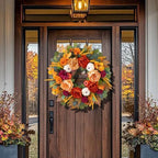 24 Inch Fall Wreaths for Front Door with Orange Peony and Burgundy Dahlias - Image 5