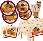 Gatherfun Turkey Thanksgiving Party Supplies Kit, Autumn Disposable Dinnerware Includes, Paper Dinner Plates, Dessert Plates, Napkins, Cups, and Tablecloth, for Fall party Decorations, Serve 25 by Gatherfun