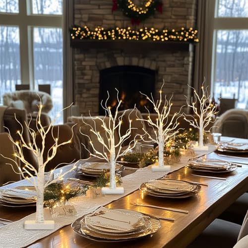 PABIPABI Lighted Birch Tree, Christmas Tree with 24 LED Lights, Tabletop Centerpiece Artificial Tree Lights with Timer for Home Office Bedroom Wedding - Set of 4 - Image 4
