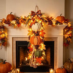Rustic Harvest Wooden Door Hanger, Pumpkin Maple Fall Bowknot Wall Hanging Sign with Light Autumn Wreath Decorations, Wreath Farmhouse Porch Front Door Home Gift (Orange#4) - Image 2