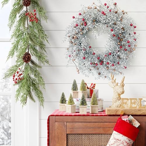Winter Front Door Wreath 24 Inch Metallic Silver Boxwood - Image 5