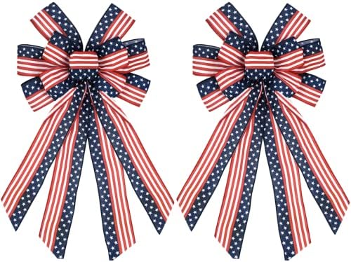 Large Patriotic Bow Wreath 4th of July Decor 2 Pack, 15.7x47'' by Voeveca