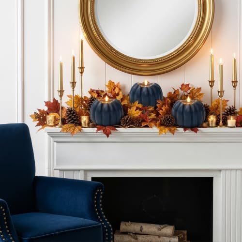 Blue Fall Decor, Fall Decorations for Home, Large Flameless Pumpkin Candle - Image 7