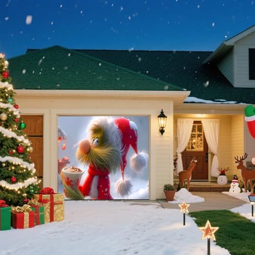Christmas Garage Door Banner – Festive Holiday Party Backdrop Decoration for Home & Outdoor, Elf & Snow Scene Design for Garage, Porch, Living Room, or Bedroom,8 x 7ft/2.4 x 2.1m - Image 5