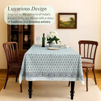 CPC Tablecloth 100% Cotton 80x120 Inch Indian Block Print Rectangle Table Cover, Washable Table Cloth for Weddings, Spring/Summer, Barbeque - Poppy Blue - Image 2