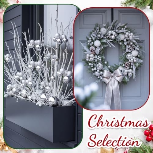 Daifunli 8 Pcs Silver Christmas Tree Picks 7.87 Inch Christmas Balls Ornaments Xmas Hanging Decorations for Xmas Tree Topper DIY Wreath Holiday Floral Vase Fillers Crafts Home Decor - Image 6