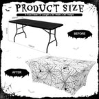 Frienda 2 Pcs Halloween Tablecloth 6ft White Spiderweb Stretch Table Covers - Image 3
