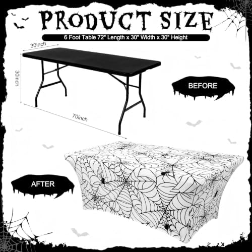 Frienda 2 Pcs Halloween Tablecloth 6ft White Spiderweb Stretch Table Covers - Image 3