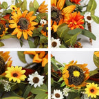 Sunflower Wreath, 24 In Fall Harvest Wreath with Large Yellow Sunflowers, White Daisy, Orange Mums, Eucalyptus Leaves, Autumn Foliage & Grain Stems for Front Door, Farmhouse Porch Autumn Decor - Image 3
