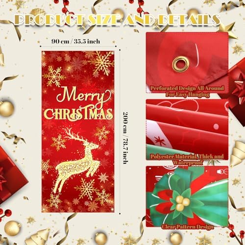 Preboun 6 Pcs Christmas Door Cover Decoration Merry Christmas Happy New Year Door Decorations Red for Home Wall Indoor Party Decorations 78 x 35 Inches - Image 2