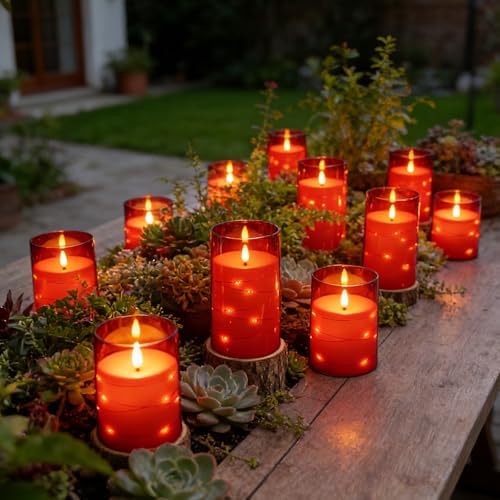 kakoya Flameless LED Candles with Timer 12 Pc Flickering Flameless Candles for Romantic Ambiance and Home Decoration Stable Acrylic Shell,with Embedded Star String，Battery Operated Candles(Red) - Image 3