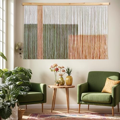 Sdjazl Woven Boho Macrame Wall Hanging Home Decor Tapestry Dip-Dyed Large Modern Handmade Colorful Mountain Landspace for Living room (khaki) - Image 5