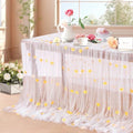 3 Pack Yellow Pearl Tulle Tablecloths 10ft Floral Sheer Table Overlays by LuoluoHouse
