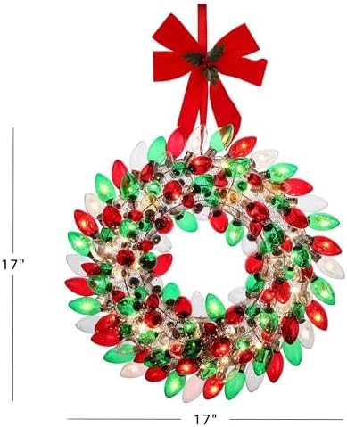 Mr. Christmas 18" Vintage Bulb Wreath - Multicolored (Red & Green) - Image 3