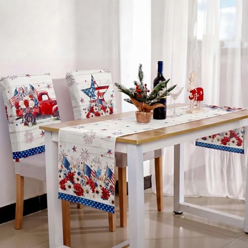 Newtay 13 Pcs 4th of July Table Runner Placemats and Dining Chair Cover Set Patriotic Red White Blue Decoration for 250th Anniversary Memorial Independence Day Kitchen Dining Home Party Decor(Vintage) - Image 5