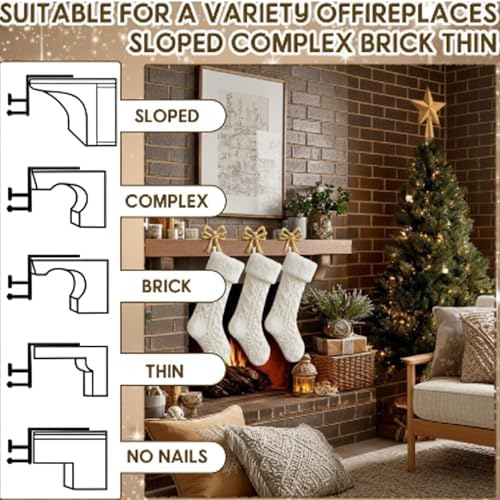 MorningRo 6 Pcs Gold Bow Christmas Stocking Holder Heavy Duty Cast Iron Gold Christmas Double Bow Stocking Holder Xmas Home Metal Decoration for Mantle Fireplace Shelf Staircase Decoration - Image 7