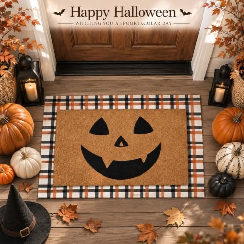 Tinideya 2 Pcs Halloween Layered Doormat Set for Front Porch, Pumpkin Face - Image 3