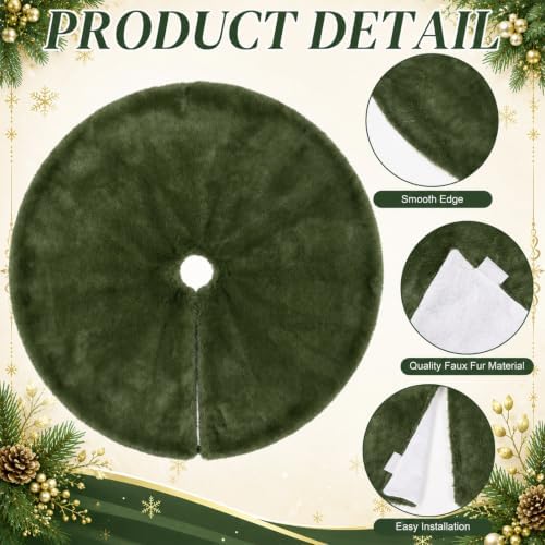 Viorawhite Moss Green Christmas Tree Skirt, 48 Inch Faux Fur Tree Skirts - Image 3