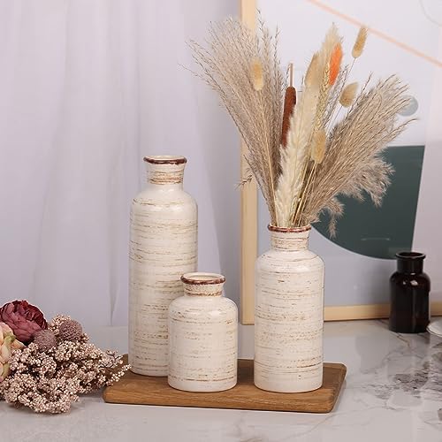 Ceramic Vase Set - 3 Ceramic Small Vases, Farmhouse Country Flower Vase Home Decor, Living Room Decoration, Table Decoration, Fireplace Decor, and Entrance Decorations Centerpieces - Image 3