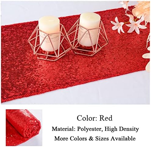 ShinyBeauty Red Table Runners 108 Inches Long Sequin Table Runner Christmas Decorations Sparkletable Linen for Wedding, Party,Outdoor,Cake Table Decor (12"X108",20 Packs) - Image 4
