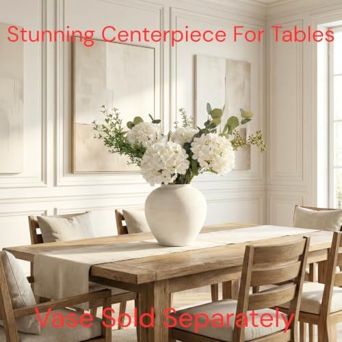 Faux Arrangement - Eucalyptus & White Hydrangea Flowers, Large Artificial Floral Greenery Centerpieces for Tables, Modern Farmhouse Decor for Dining Room, Kitchen & Coffee Table, 30 inches Tall - Image 2