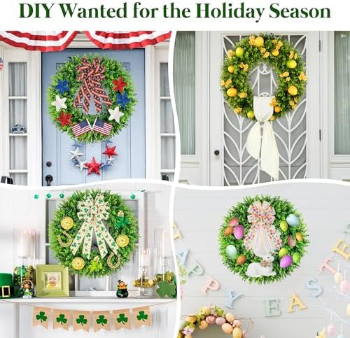 DDHS 20'' Boxwood Wreaths Front Door Artificial Spring Wreath. Wreaths for Front Door Farmhouse Wedding Green Year Round Indoor Outdoor for Summer Wreath St Patricks Day Decorations -(Hello Sign) - Image 5