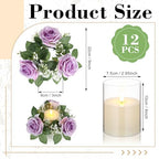 Yunlly 12 Pcs Rose Candle Rings with Candles Sets, Purple - Image 2