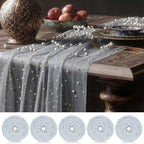 Light Gray 10 Pcs Pearl Gauze Table Runner 120 Inch 10ft Pearl Sheer Tulle Table Cloth Centerpieces for Home Wedding Birthday Bridal Baby Shower Party Favor Holiday Dining Decorations by Unknown