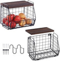 Wall Hanging Baskets 2 Pack Wooden Top Floating Wire Shelves (Large) by LIGHTDUST