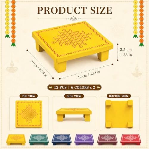 RattanView 12 Pack Indian Return Gifts for Pooja, Wood Kolam Manai, 4 Inch - Image 3