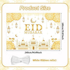 AIBIIN Eid Mubarak Backdrop Banner White Gold Themed Party Decorations for Eid Mubarak Ramadan Party Supplies Banner Photo Booth Prop 94.48 x 70.8 Inch - Image 2