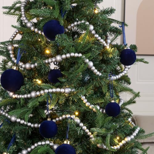 48Ft Christmas Wood Bead Garland Rustic Holiday Decor for Tree (Silver) - Image 2